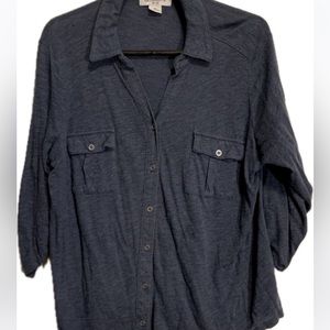 Heather blue button-down henley women’s size Petite X-Large